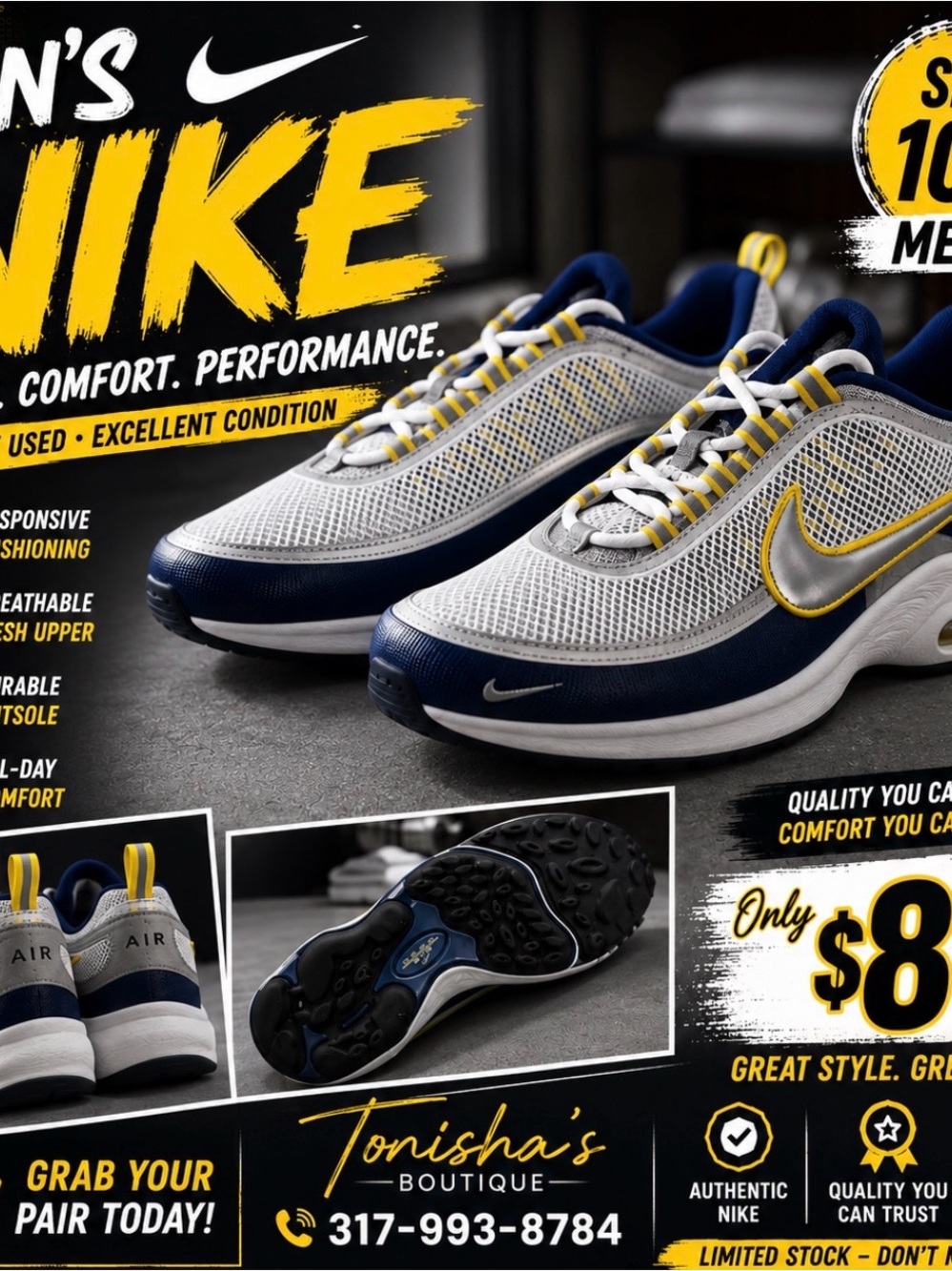 Nike Gray, Navy & Yellow Running Sneakers